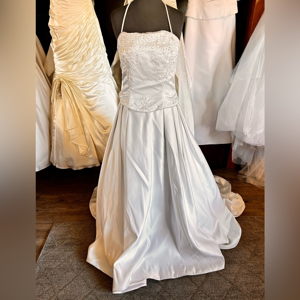 White Satin Embellished Wedding Dress